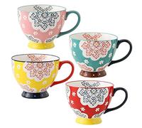 superyes Grands ensembles de tasses à café de 4, ensemble de tasses à café pour thé, lait, lait, cappuccino, céréales, soupe au chocolat chaud, cadeau pour ami, famille 15 OZ (fleur)