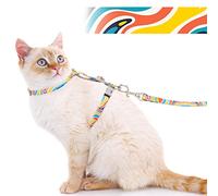 Supet Harnais pour chat avec laisse anti-éruption, harnais réglable pour chats grands et petits, facile à mastiquer, laisse et harnais pour la marche (Arc-en-ciel doux S)