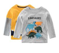SUPFANS Lot de t-shirts à manches longues en coton T-Rex Dinosaure, Ensemble 01, 5 ans