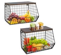 Supfine 2 Panier a Fruit, Panier Corbeille a Fruit Murale pour la Cuisine, Panier Rangement de Fruits et Legumes, Corbeille en Métal 30x20x21 cm