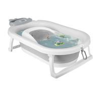 SUPFINE Baignoire Bébé Pliable en PP, Thermomètre Intégré, Coussin de Bain, Rince Tete Bebe, Design de Feuille, 82×43×22cm