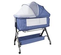 Supfine Cododo Cododo Lit pour enfant 3 en 1 avec matelas et moustiquaire, hauteur réglable, berceau mobile pour nouveau-né/nourrisson, lit cododo avec panier de rangement (bleu, 104 x 52 x 100-110