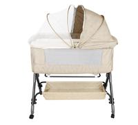 Supfine Cododo Cododo Lit pour enfant 3 en 1 avec matelas et moustiquaire, hauteur réglable, berceau mobile pour nouveau-né/nourrisson, lit cododo avec panier de rangement (beige, 104 x 52 x 100-110