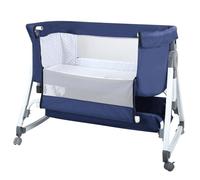Supfine Lit Cododo avec Matelas, Hauteur et Inclinaison Réglables, Lit d’Appoint Bebe Evolutif à roulettes, Berceau Bébé Pliable, Panier de Rangement, 0-2 Ans, 80x40x100-116 cm (Blau)
