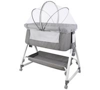 Supfine Lit Cododo avec Matelas, Hauteur et Inclinaison Réglables, Lit d’Appoint Bebe Evolutif à roulettes, Berceau Bébé Pliable, Panier de Rangement, 0-2 Ans, 80x40x100-116 cm (Grau)