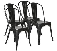 Supfine Lot de 4 Chaise de Salle à Manger Industrielle Vintage avec Dossier Hauteur d'assise 44cm, Chaises Empilables Fer pour Intérieure et Extérieure Jardin Restaurants à Thème (4, Noir)