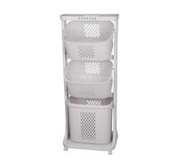 Supfine Panier a Linge 3 Compartiment, 4 Roulettes, 2 Petits Paniers et 1 Grand Panier, Amovibles, Panier à Linge avec Poignées pour Salle de Bain, Buanderie, 44x33x110 cm