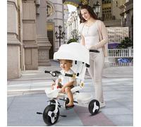 SUPFINE Poussette Tricycle Pour Enfant 12 mois à 5 ans, Habillage Pluie, Roues Pompées, Siège Pivotant, Pliante, Blanc