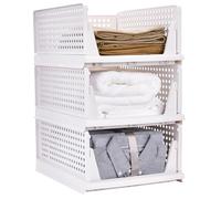 Supfine Rangement Vetement 6 PCS Organisateur Empilable Tiroir pour Vetement, Sous Vetement, Chambre, Dressing (Blanc, Lot de 6, 33.5 * 43 * 54.5 cm)