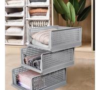 Supfine Rangement Vetement 6 PCS Organisateur Empilable Tiroir pour Vetement, Sous Vetement, Chambre, Dressing (Gris, Lot de 6, 33.5 * 43 * 54.5 cm)