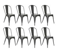 Supfine Set de 8 chaises de salle à manger empilables,métal design industriel,gris foncé