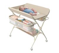 Supfine Table à Langer Pliable, Plan à Langer avec Panier Latéral et Tringle de Suspension, Réglable en Hauteur, avec roulettes Verrouillables (Crème, 4 en 1)