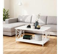 Supfine Table Basse, Moderne de Salon avec 2 Niveaux Rangement, X-Frame Métallique Pieds et Tray Design, Rectangulaire, 100x52x47 cm (Blanc)
