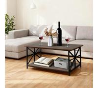 Supfine Table Basse, Moderne de Salon avec 2 Niveaux Rangement, X-Frame Métallique Pieds et Tray Design, Rectangulaire, 100x52x47 cm (Marron foncé, Noir)