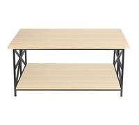 Supfine Table Basse, Moderne de Salon avec 2 Niveaux Rangement, X-Frame Métallique Pieds et Tray Design, Rectangulaire, 100x52x47 cm (Chêne Clair, Noir)
