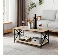 Supfine Table Basse, Moderne de Salon avec 2 Niveaux Rangement, X-Frame Métallique Pieds et Tray Design, Rectangulaire, 100x52x47 cm (Chêne Gris, Noir)