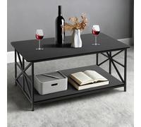 Supfine Table Basse, Moderne de Salon avec 2 Niveaux Rangement, X-Frame Métallique Pieds et Tray Design, Rectangulaire, 100x52x47 cm (Noir)