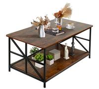 Supfine Table Basse Salon Bois, Coffee Table avec 2 Niveaux Rangement, X-Frame Métallique Pieds et Tray Design, Rectangulaire (Noir, 100 * 52 * 47 cm)