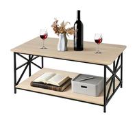 Supfine Table Basse Salon Bois, Coffee Table avec 2 Niveaux Rangement, X-Frame Métallique Pieds et Tray Design, Rectangulaire (Noir, 100 * 52 * 47 cm)