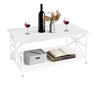 Supfine Table Basse Salon Bois, Coffee Table avec 2 Niveaux Rangement, X-Frame Métallique Pieds et Tray Design, Rectangulaire (Noir, 100 * 52 * 47 cm)