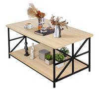 Supfine Table Basse Salon Bois, Coffee Table avec 2 Niveaux Rangement, X-Frame Métallique Pieds et Tray Design, Rectangulaire (Noir, 100 * 52 * 47 cm)
