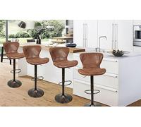 Supfine Tabouret de Bar Lot de 4, Tabouret Bar Cuisine Marron, Industriel Reglable Chaise de Bar, Vintage Pivotant Chaise Haute Bar avec Dossier, pour Maison Bistro (4, 47.5x34x88-109cm)