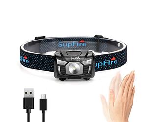 Supfire Lampe Frontale LED Lampe Phare 500 Lumens Cree LED avec lumière Rouge et Induction Changer la Température,Rechargeable avec Câble USB Directement,5 Modes pour Randonnée Cyclisme,Modèle HL06