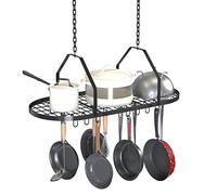 Supfirm Étagère de plafond pour casseroles et poêles de cuisine, organiseur multifonction pour la maison, le restaurant et les ustensiles de cuisine avec 20 crochets amovibles (noir)