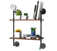 Supfirm Étagère Murale en Forme de Tube - Planche Rustique et étagères flottantes en métal - Bibliothèque de Rangement à Suspendre en Bois