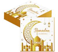 SUPJADE Lot de 40 serviettes en papier pour l'Aïd Ramadan - 33 x 33 cm - Dorées et blanches - Décoration pour le Ramadan Kareem Aïd Moubarak