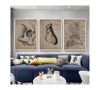 Supkancl Résumé Vintage Human Anatomy Skeleton Prints and Affiches Anatomical Skull Wall Art Canvas Picture Doctor Office Decor(Three Pictures,A3 30x42cm No Frame)