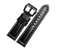 SUPKOUMKBG Bracelet de montre en cuir véritable, Vintage, 22mm, 24mm, 26mm(Black black A,22mm)