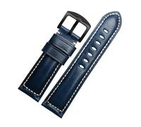 SUPKOUMKBG Bracelet de montre en cuir véritable, Vintage, 22mm, 24mm, 26mm(Blue black B,22mm)