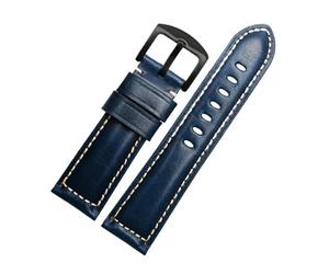SUPKOUMKBG Bracelet de montre en cuir véritable, Vintage, 22mm, 24mm, 26mm(Blue black B,22mm)