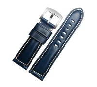 SUPKOUMKBG Bracelet de montre en cuir véritable, Vintage, 22mm, 24mm, 26mm(Blue silver B,26mm)