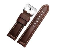 SUPKOUMKBG Bracelet de montre en cuir véritable, Vintage, 22mm, 24mm, 26mm(Brown silver A,24mm)