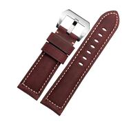 SUPKOUMKBG Bracelet de montre en cuir véritable, Vintage, 22mm, 24mm, 26mm(Wine Red silver A,26mm)