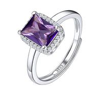 Suplight Bague Anneau Réglable Femme Fille Pierre de naissance Argent 925 Zircon Carré de 6 * 8mm avec un cercle de petit blanc zircon Améthyste janvier