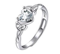 Suplight Bague Celtique pour Femmes Filles en Argent 925 Sterling Pierre de Naissance Bijoux Bling Bling Cadeau Anniversaire Zircon Diamant Avril