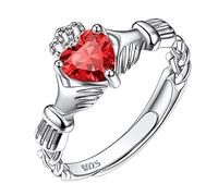 Suplight Bague Femme Fille Argent S925 Anneau de Pierre Noeud Celtique Claddagh Irlandais de Zircon de 6 mm de Large Juillet Rubis