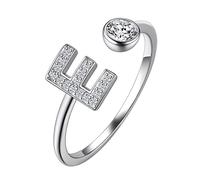Suplight Bagues Initials Femmes Filles en Argent 925 Anneau Allaince Réglabe Bijoux avec Zircon Bague Ouverte Prénom Alphabet A-Z Lettre E