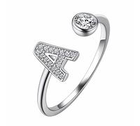 Suplight Bagues Initials Femmes Filles en Argent 925 Anneau Allaince Réglabe Bijoux avec Zircon Bague Ouverte Prénom Alphabet A-Z Lettre A