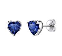 Suplight Boucles d'oreilles Femme Coeur Argent Massif Clous et Puces avec Saphir Bleu de Synthèse Bijoux Fantaisie pour Fille Pierre Mois Septembre