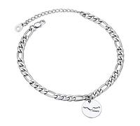 Suplight Bracelet de Cheville Femme Acier Inox Pendentif Rond Découpé avec Signe Cancer Chaîne Figaro Ajustable 22+5cm/5mm