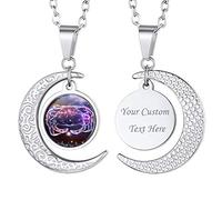 Suplight Chaîne Pendentif Lune Cancer Personnalisé Collier Femme Signe Astrologie Acier Bijou pour Fille Cadeau Anniversaire Fête Noël