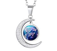 Suplight Collier Astrologique Bélier Plaqué Or Chaîne 50+5cm Pendentif Lune et Plaque Doré Bijou Tendance pour Femme Jeune Fille