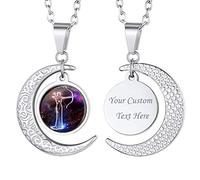 Suplight Collier Astrologique Bélier Plaqué Or Chaîne 50+5cm Pendentif Lune et Plaque Doré Bijou Tendance pour Femme Jeune Fille