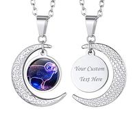 Suplight Collier Astrologique Bélier Plaqué Or Chaîne 50+5cm Pendentif Lune et Plaque Doré Bijou Tendance pour Femme Jeune Fille