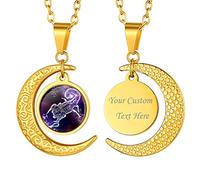 Suplight Collier Astrologique Bélier Plaqué Or Chaîne 50+5cm Pendentif Lune et Plaque Doré Bijou Tendance pour Femme Jeune Fille