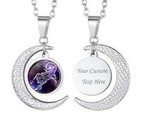 Suplight Collier Astrologique Bélier Plaqué Or Chaîne 50+5cm Pendentif Lune et Plaque Doré Bijou Tendance pour Femme Jeune Fille